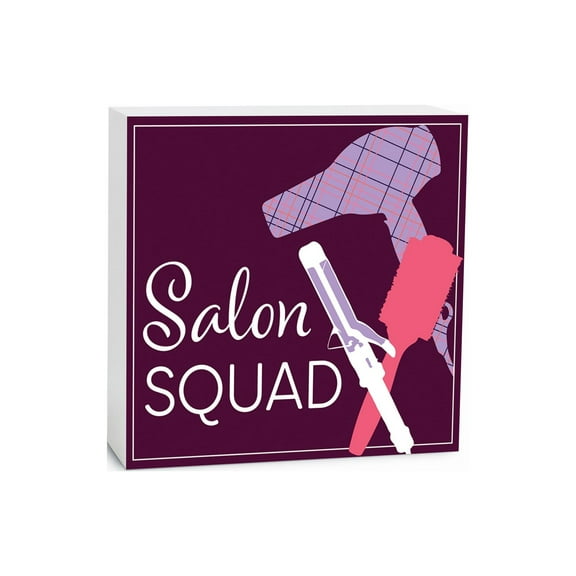 Salon Squad Plum Brush Dryer Curling Iron 5 x 5 Wood Tabletop Sign Plaque