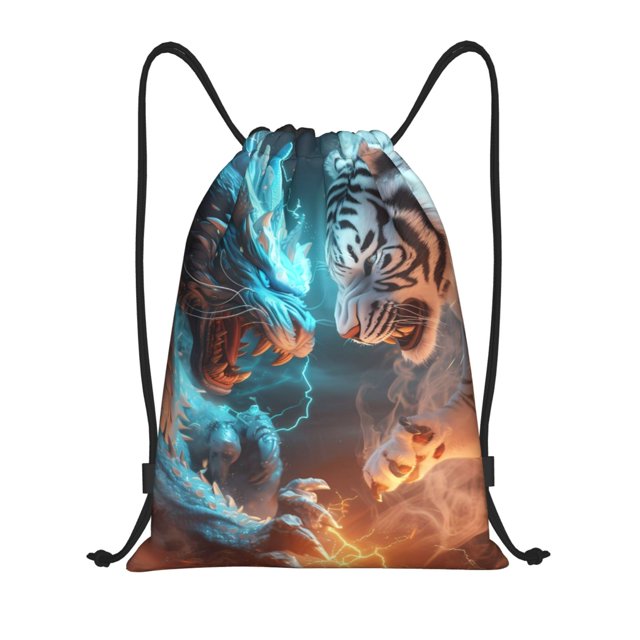 Fotbe Blue Dragon And White Tiger Bolsa Mochila con Cordón Estampada, Bolsa de Gimnasio Deportiva, Bolsa Cinch, Bolsa con Cordón para Hombres y Mujeres-Small
