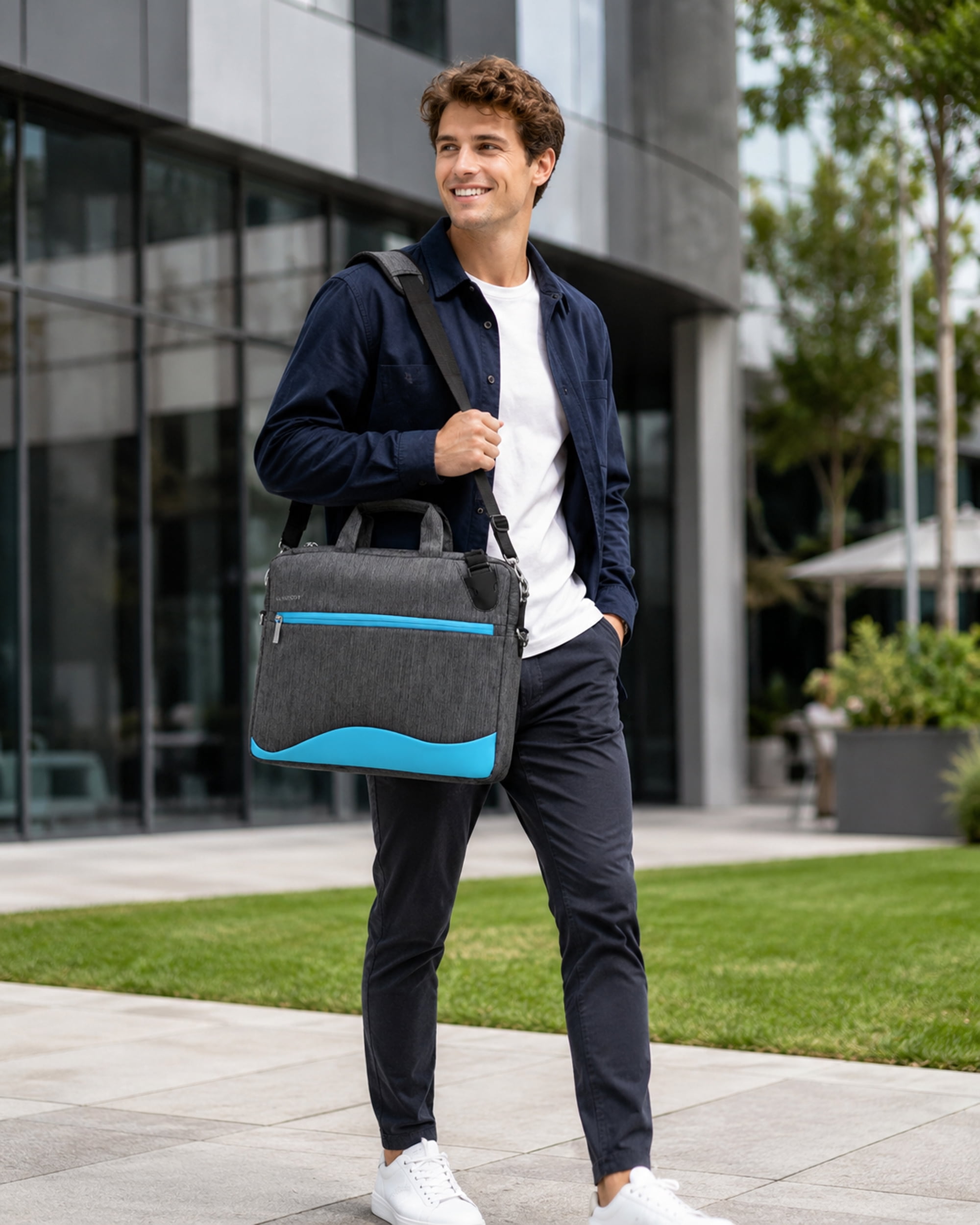 15.6 Inch Business Laptop Shoulder Bag, Slim Padded Professional Briefcase with Adjustable Strap, Multi-Compartment Computer Carrying Case for Work, Office, Travel, Blue
