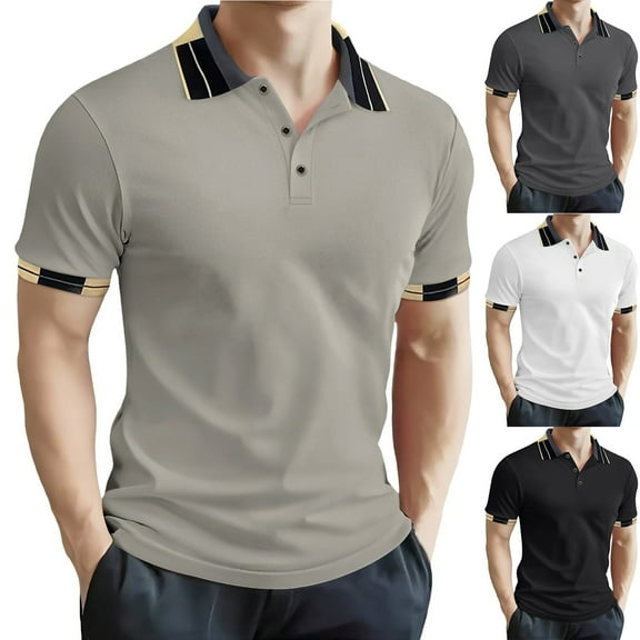 Ashirexll Mens T-shirts, Big and Tall Shirts for Men, Summer Shirts for Casual and Business Short Sleeve Turndown Collar T-shirts