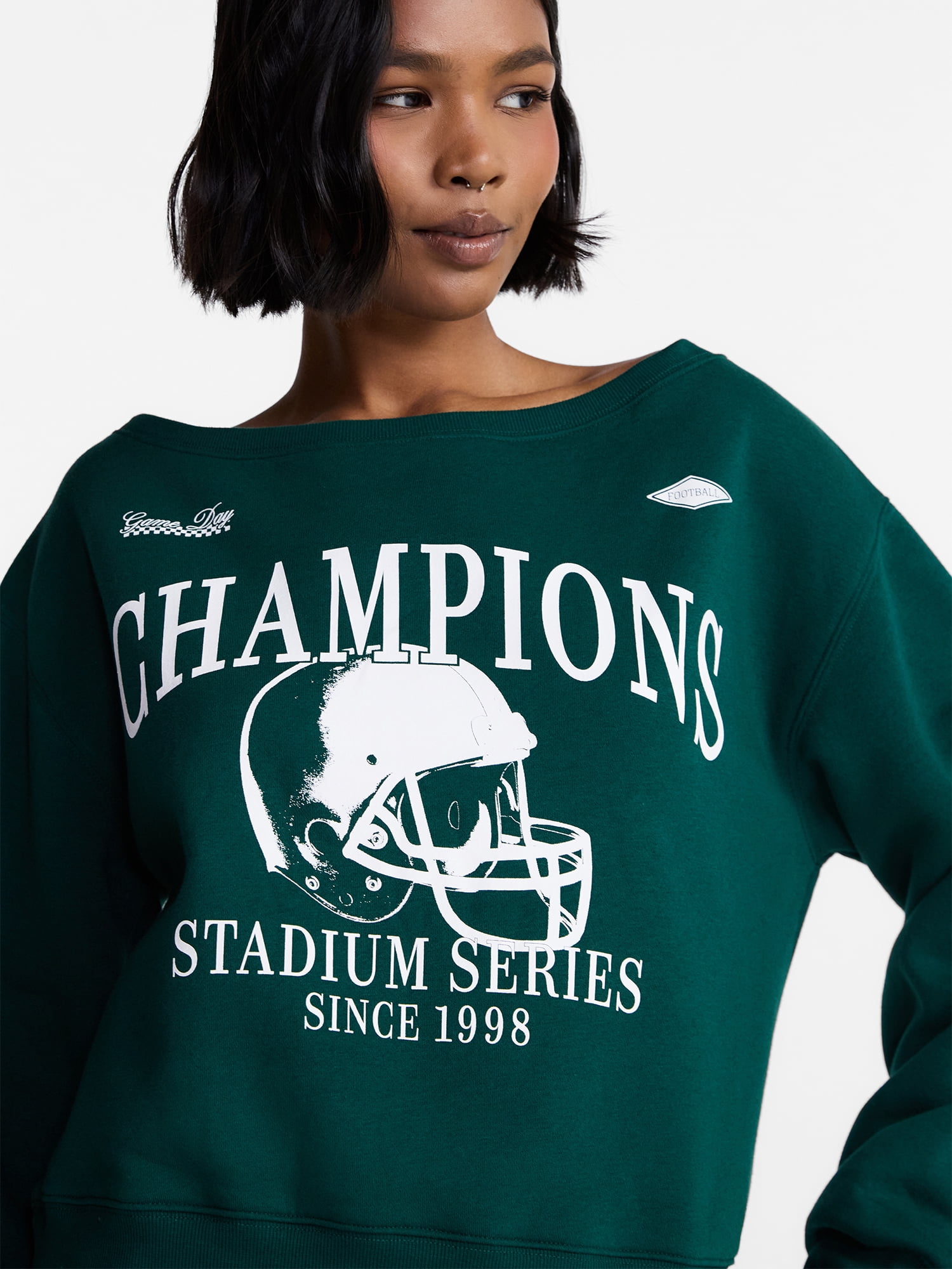 No Boundaries Off the Shoulder Sweatshirt with Long Sleeves, Midweight, Women’s XXS-4X