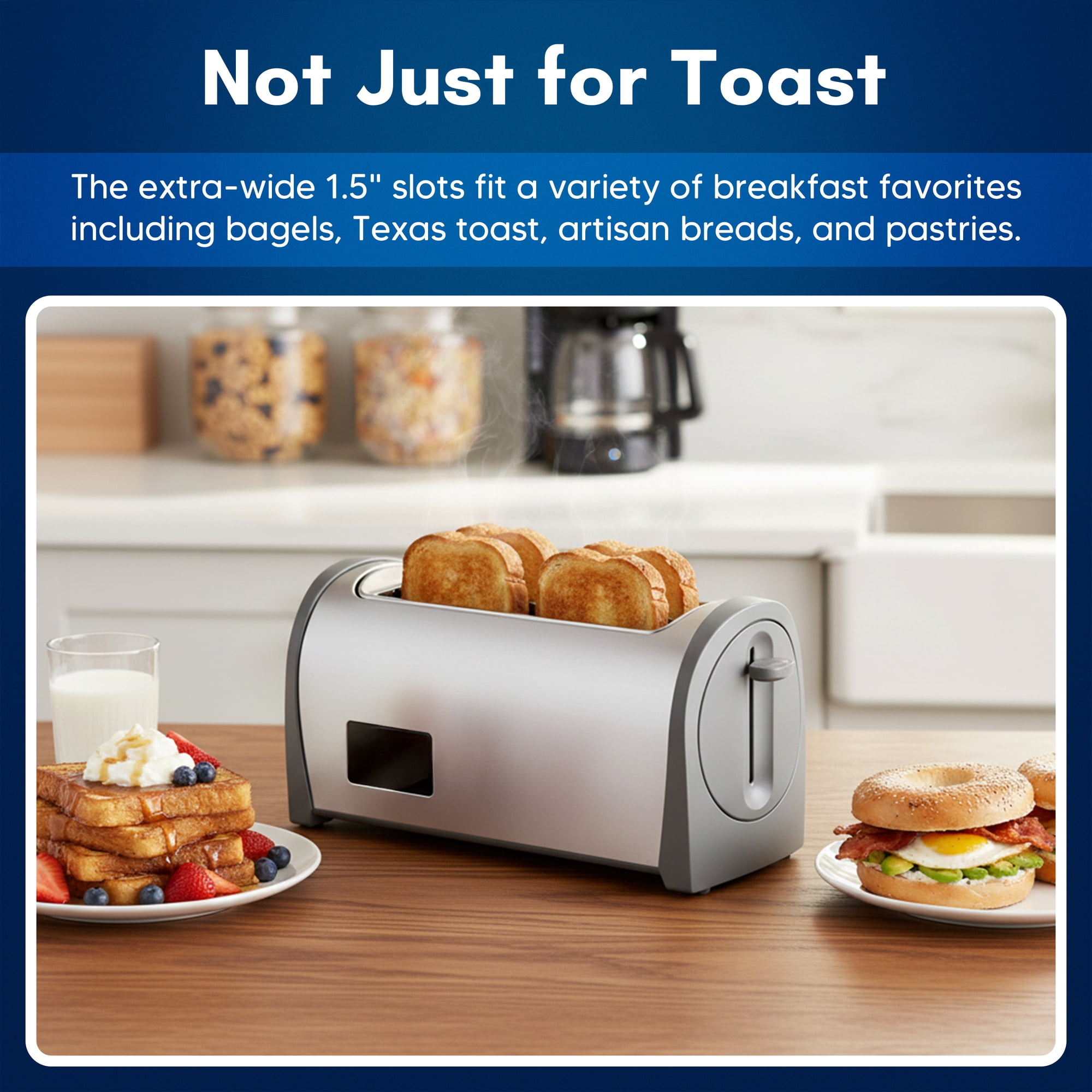 Elite Cuisine ECTL3052 4-Slice Toaster, Long Slot, Stainless