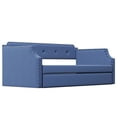 thumbnail image 5 of Modern Upholstered Daybed with Two Armrests and Trundle, Functional Sofa Bed with Nail-head Trim and Wood Slat Support, No Box Spring Required, Blue, 5 of 9