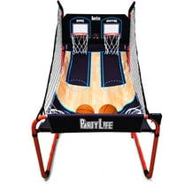 PartyLife 2-Player Basketball Arcade Game - Electronic Scoring | 5 Balls, 1 Pump, 8 Game Modes | Folding Design | Heavy-Duty Steel Frame