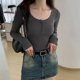 thumbnail image 4 of Camiseta de manga larga con botones para mujer, primavera 2024, básica, de color liso, ajustada, ropa de calle para mujer, jerseys de cuello bajo para mujer, 4 of 6