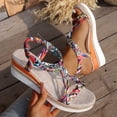 thumbnail image 4 of Platform Espadrilles for Women Bohemia Beaded Sandals Open Toe Wedges Heels Trendy Elastic Band Slingback Beach Shoes Pink Size 7, 4 of 8