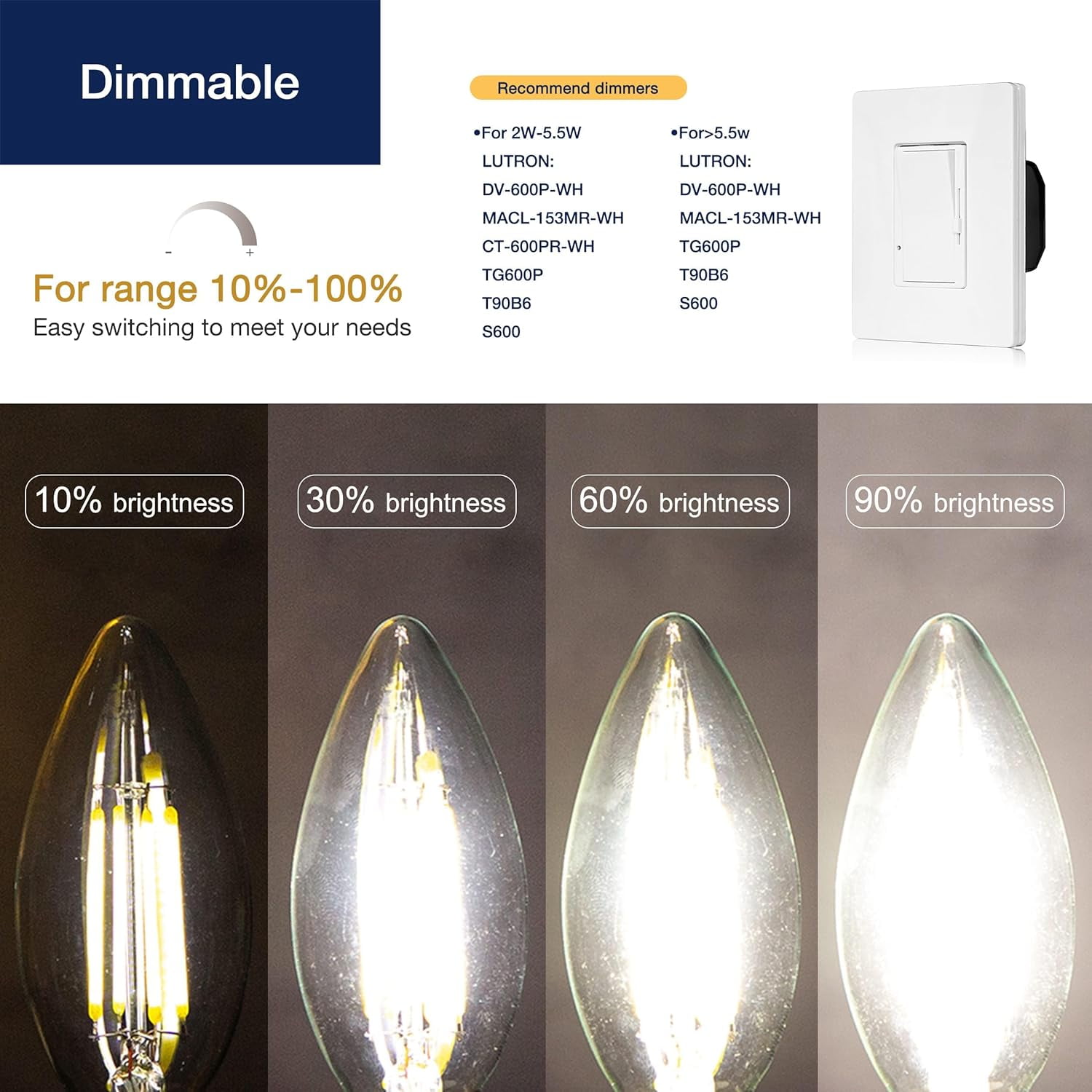 100W Equivalent Candelabra LED Bulbs 5000K Daylight, Dimmable LED Chandelier Light Bulbs, 800LM, E12 Base, 12 Pack