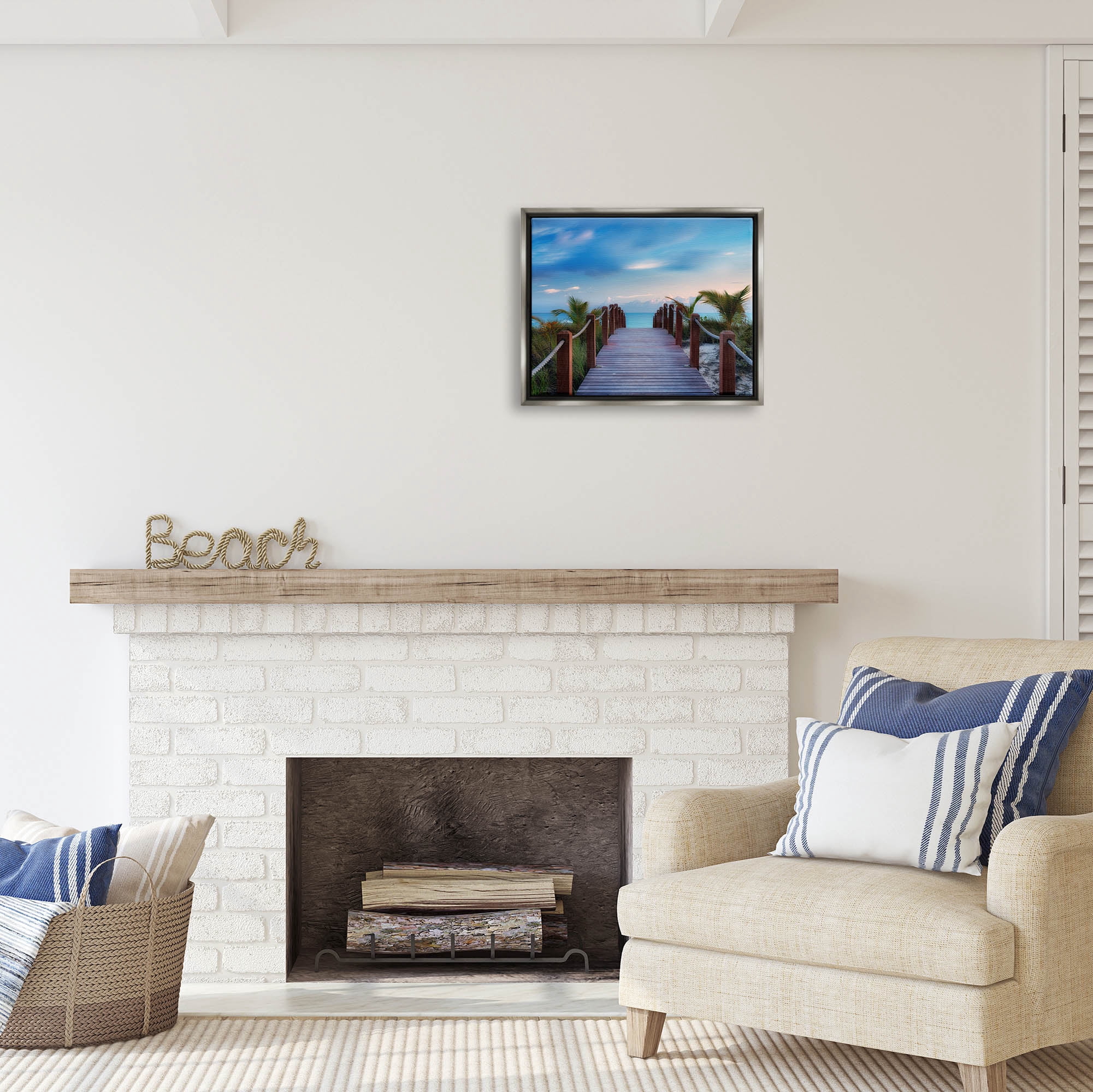 Stupell Industries Tropical Boardwalk Beach Path Coastal Photography Gray Floater Framed Art Print Wall Art