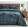 thumbnail image 2 of Chezmoi Collection Lux 3-Piece Storm Blue Shimmer Velvet Bedding Set Queen Size Lush Plush Velvet Comforter Set With Soft Brushed Microfiber Reverse, 2 of 9