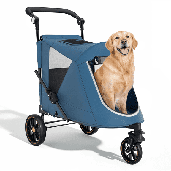Magshion Dog Stroller, Pet Stroller for Small Medium Dogs & Cats, Adjustable Handlebar 9 Angles 20°-180°, 3 Wheel (Navy Blue)