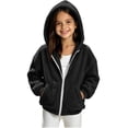thumbnail image 2 of Lutiedan Zip up Sherpa Jacket for Girls Fuzzy Fleece Hooded Warm Outerwear Lightweight Casual Winter Coat with Pockets Size 5-15,Black, 2 of 7
