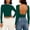 Green plus size backless crop top a1, variant on Women Plus Size Fall Winter Round Neck Long Sleeve Backless Crop Top Basic Casual Solid Pullover Tops, Coffee S