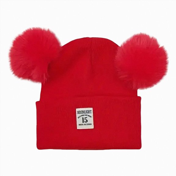 Toddler Boys Girls Kids Winter Hat Stretchy Knitted Beanie with Pom Poms 6-12 Months 12-24 Months 2T 3T 4T 5T 6T 7T 8T 9T Children(Red,0-36 Months)