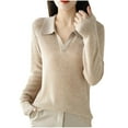 thumbnail image 3 of HVOBTTY Women's Long Sleeved Pullovers Sweaters, Sweaters for Women, Women's Fashion Casual Round Neck Solid Color Knitted Everyday Wear Sweater Khaki, XXL, 3 of 4