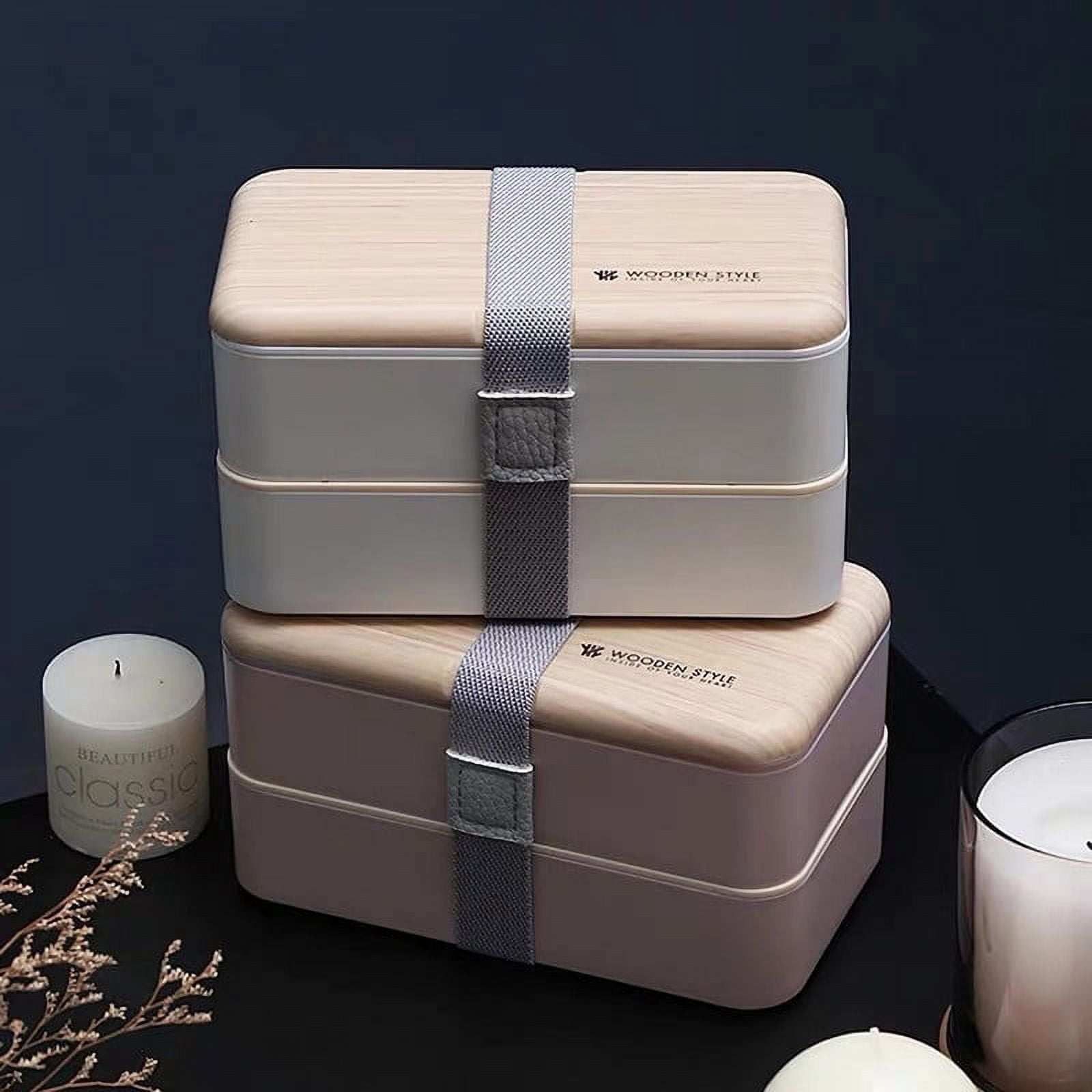 Original Bento Box Lunch Box Japanese Style 2 Layer Food Containers with Utensils Spoon and Fork Bundle Divider Salad Box for Men Women(Pink)