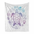 thumbnail image 1 of Turtle Soft Flannel Fleece Throw Blanket, Colorful Marine Fauna with Ombre Effect Hand Drawn Seashells and Turtle, Cozy Plush for Indoor and Outdoor Use, 70" x 90", Aqua Pink and Violet, by Ambesonne, 1 of 6
