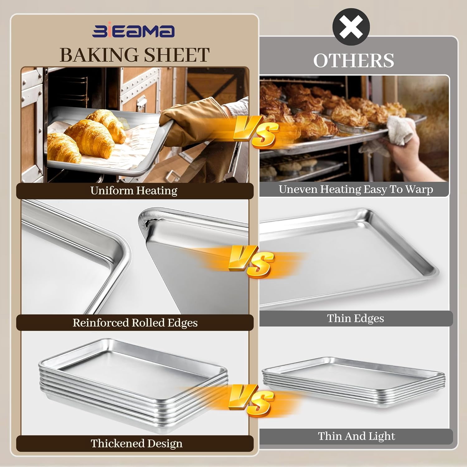 6 Pack Half Size Baking Sheet Pan Aluminum Commercial Pan for Oven Freezer Bakery Hotel Restaurant 18" × 13"
