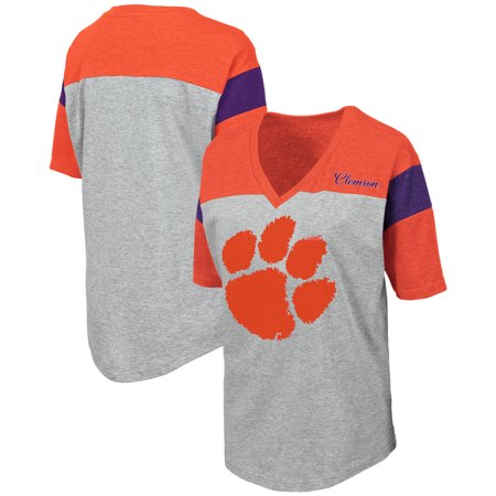 Clemson Tigers Colosseum Womens Genoa Color Blocked V Neck T Shirt Heathered Gray