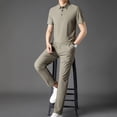 thumbnail image 6 of VBVC Men's 2 Piece Business Outfit Set with Pockets,Collared Short Sleeve Shirt and Drawstring Pants For Men,Khaki,M-4XL, 6 of 8