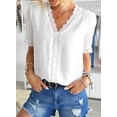 thumbnail image 2 of Asyoly Womens Summer Tops Casual Lace Crochet Swiss Dots V Neck Short Sleeve Shirts Loose Solid Pom Pom Blouses, 2 of 7