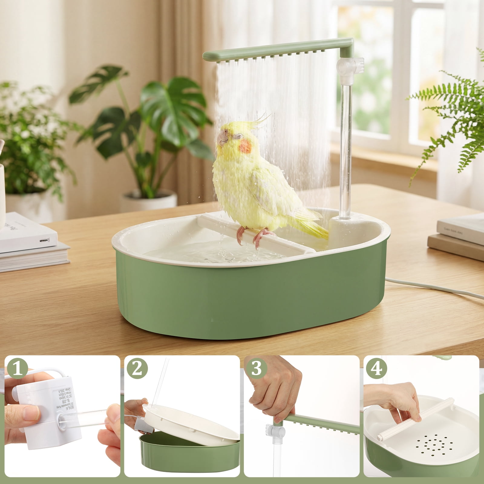 Threns Parrot Bathtub Bird Automatic Bath Shower,Large Bird Shower Fountain Indoor Bathtub with Running Water for Pet Birds, African Grey, Cockatiel, Conure, Budgie