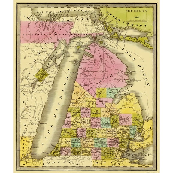 Historic State Map - Michigan - Greenleaf 1841 - Vintage Wall Art