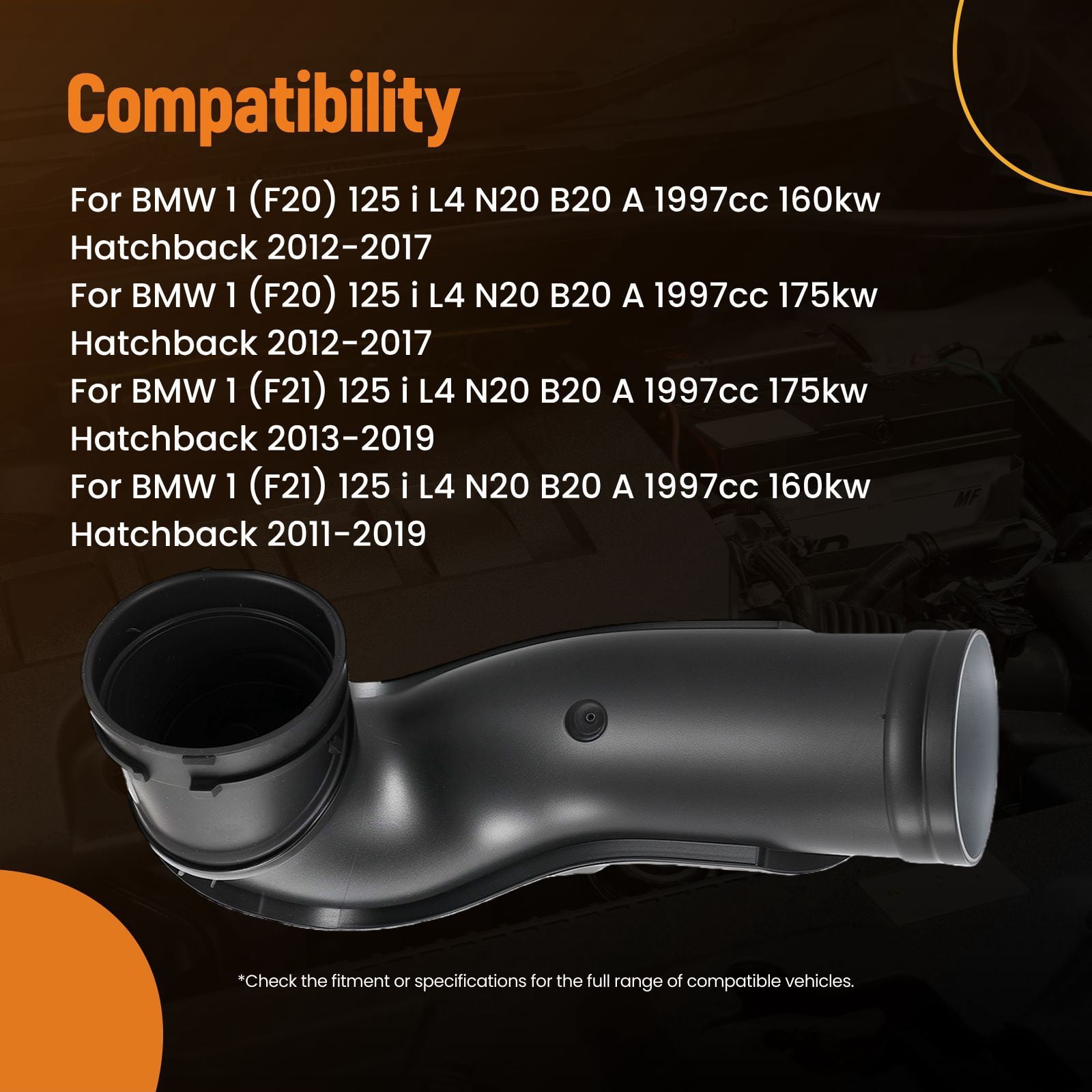 maXpeedingrods Air Intake Hose for BMW 1 (F20) 125 i 2012-2017, for BMW 1 (F21) 125 i Hatchback 2013-2019, for BMW 2 Convertible (F23) 220 i 2014-2021 Replaces 7605045, 13717605045