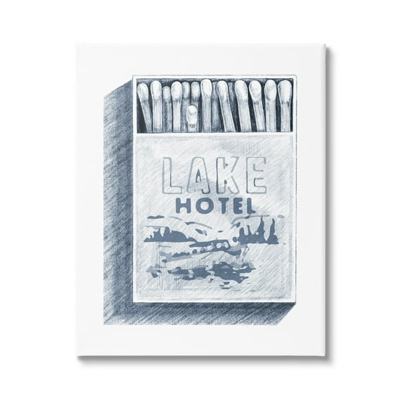 Stupell Industries Lake Hotel Matchbook Drawing Landscape Painting Gallery Wrapped Canvas Print Wall Art