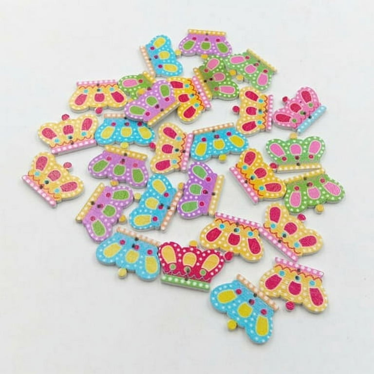 100 PCS Vintage Painted Wooden Buttons DIY Sewing Craft Decorative
