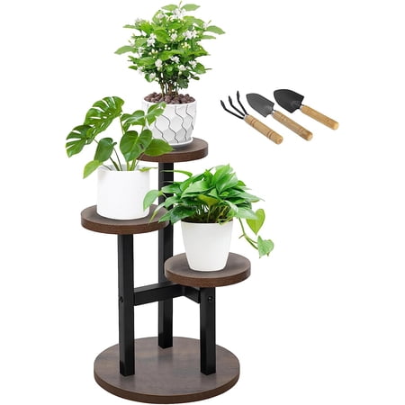 NALONE 3 Tire Plant Stand Indoor, Metal Iron Tiered Plant Stands Corner Plant Holder Flower Shelf Display Rack For Living Room Balcony Garden Patio(Brown)