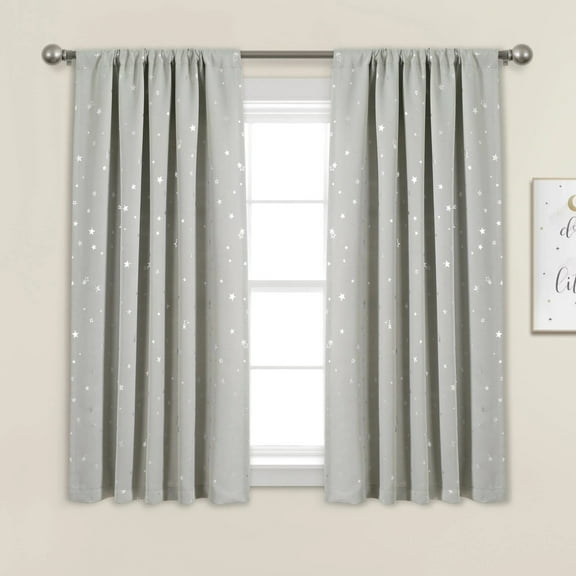 Star Blackout Window Curtain Panels Light Gray 52X63 Set