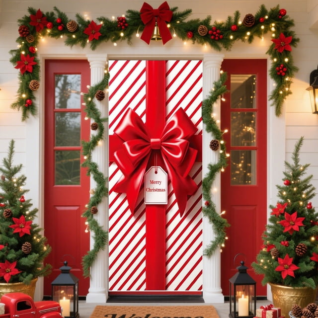 Funda Navideña para Puerta de 89 X 180 Cm (35 X 71 Pulgadas), Multicolor, Nailon y Elastano, Decoración Festiva para Fiestas | Material Duradero | Fácil Instalación | 1 Unidad