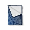 thumbnail image 2 of Blue Mandala Soft Flannel Fleece Throw Blanket, Flower on Blue Background Ornate Outline Folkloric Motif, Cozy Plush for Indoor and Outdoor Use, 50" x 70", Dark Blue White and Blue, by Ambesonne, 2 of 6