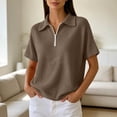 thumbnail image 3 of Otntypg Women's Quarter Zip Short Sleeve Tops Lightweight Casual Waffle Knit Collared Golf Shirts Loose Fit Dressy Textured Pullover Blouse, 3 of 8