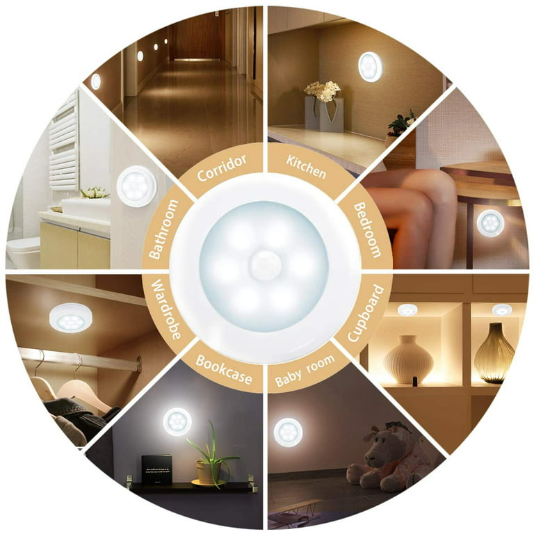 2Pack Motion Sensor Lights, 360°Motion Activated Portable Night Lights,  Battery Powered Safe Lights Wall Light, White 