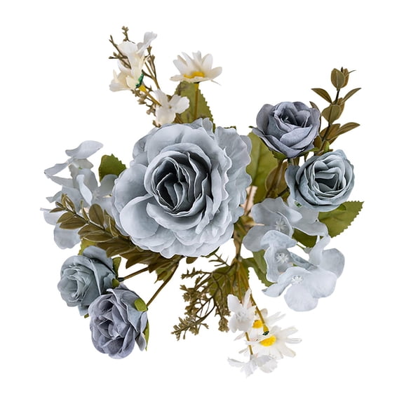 dajkiuy Artificial Roses Spring Flowers, Silk Green Roses Bouquet for Home Decoration, Blue Faux Roses for Valentine's Day and Wedding