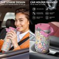 thumbnail image 5 of Retro Classic Floral Coffee Mug with Lid and Straw, 30 oz Insulated Tumbler, Stainless Steel Spill-Proof Travel Cup for Travel, Work, Home, Gifts for Women Mom Daughter, 5 of 7