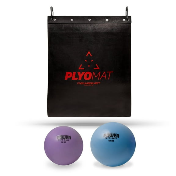 PowerNet Plyometric Training Bundle, Softball Baseball Training Equipment, Weighted Training Balls & Hanging Plyo Mat, Portable Backstop for Plyometric Training Balls, Baseball Pitching Trainer