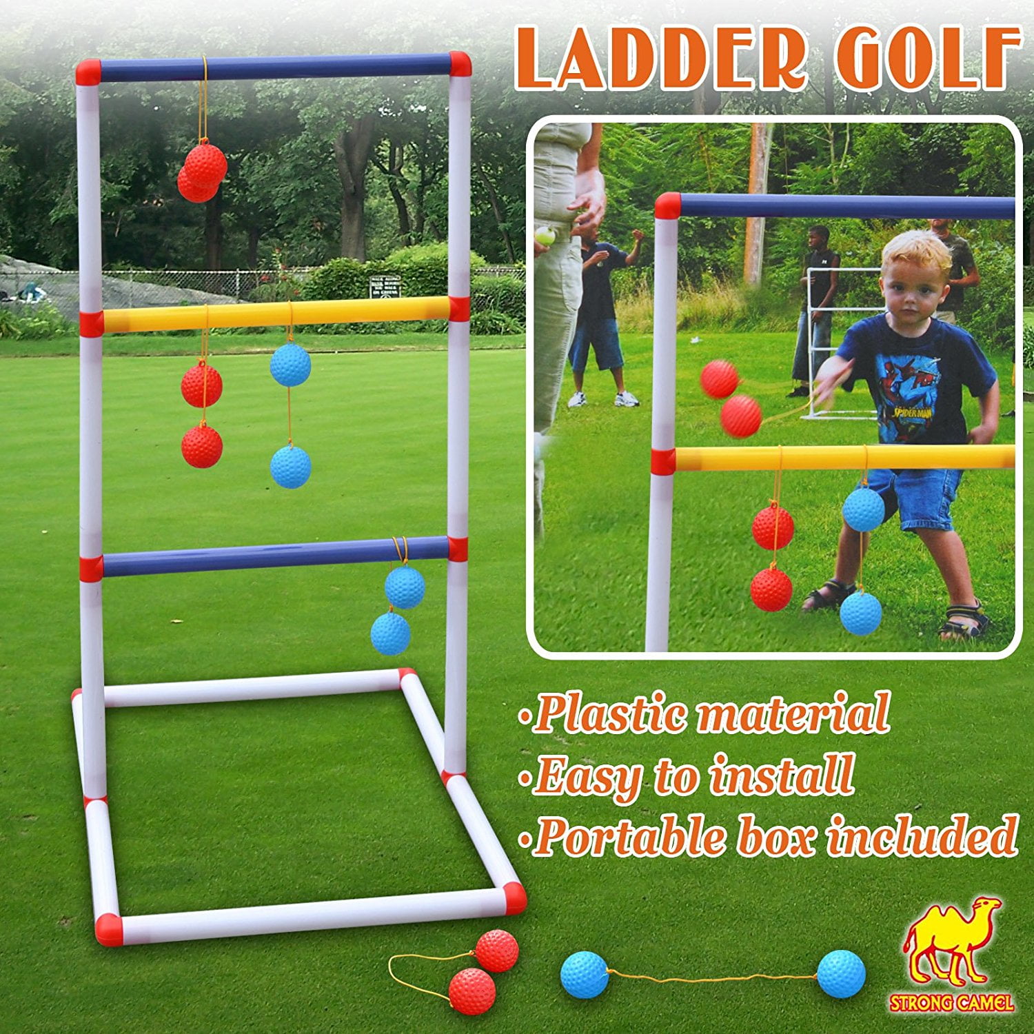 Sunny Ladder Toss Game Set Golf Backyard Family Games with 6 Bolos Kids Child Sports Ladderball Adults