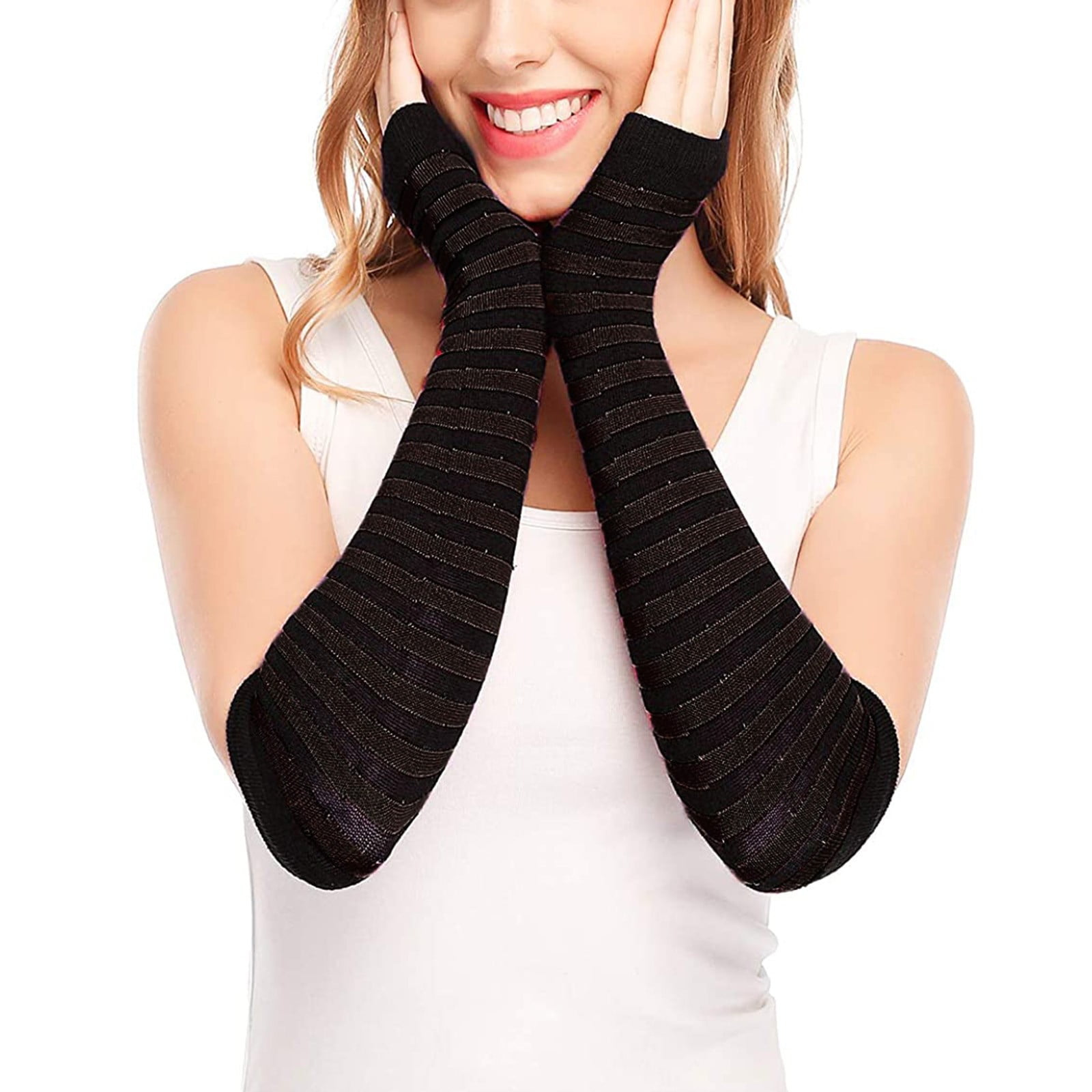 WZXFASHION Fingerless Gloves Long Warmer Punk Gothic Gloves