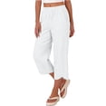 thumbnail image 5 of Linen Capri Pants for Women Elastic High Waist Tulip Hem Capris Loose Wide Leg Beach Cropped Trousers with Pockets White 3XL, 5 of 9
