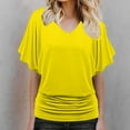 thumbnail image 2 of Lenago Fashi Casual Women Solid Short Sleeve Batwing Sleeve Blouse V-Neck Loose Tops, 2 of 6