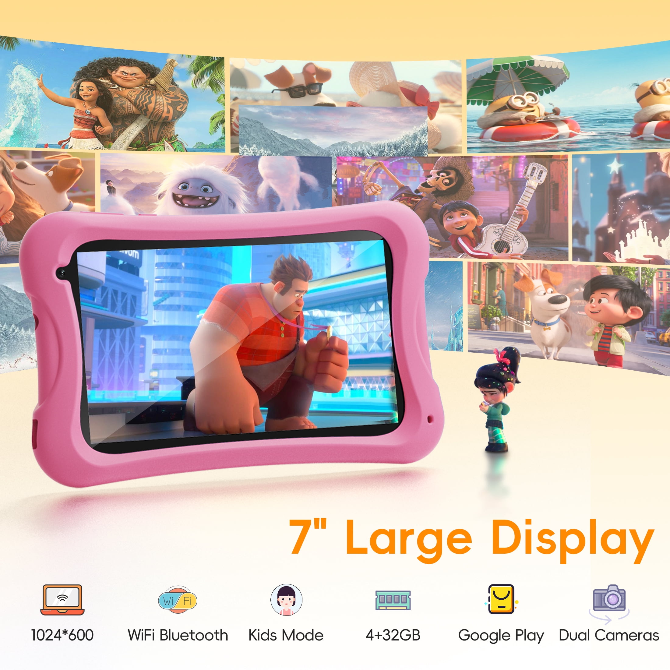 Digiland 7" Kids Tablet，4GB RAM 32GB ROM Android Tablet Computer for Children，parental controls，Eye Protection Toddler Tablet for Ages 4-12（Pink）