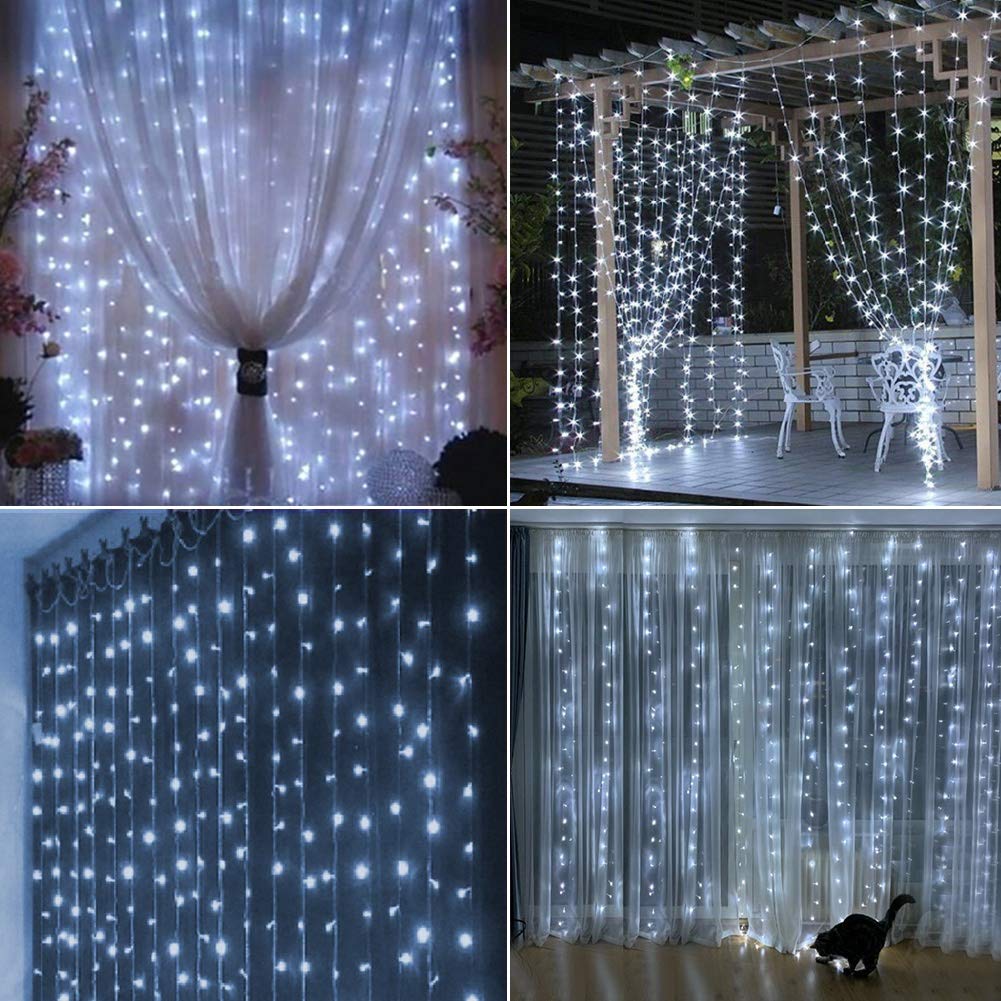 Led Light String, 8 Mode Remote Control Waterproof Christmas Curtain Light String Led Light String USB Waterfall Light Copper Wire Light Curtain Light White 300 - image 2 of 8