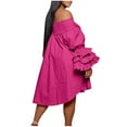 thumbnail image 4 of Kaemgyyd Women's off the Shoulder Mini Dress Plus Size Smock Sleeve Casual Loose Ruffle High Low Solid Summer Dresses, 4 of 7