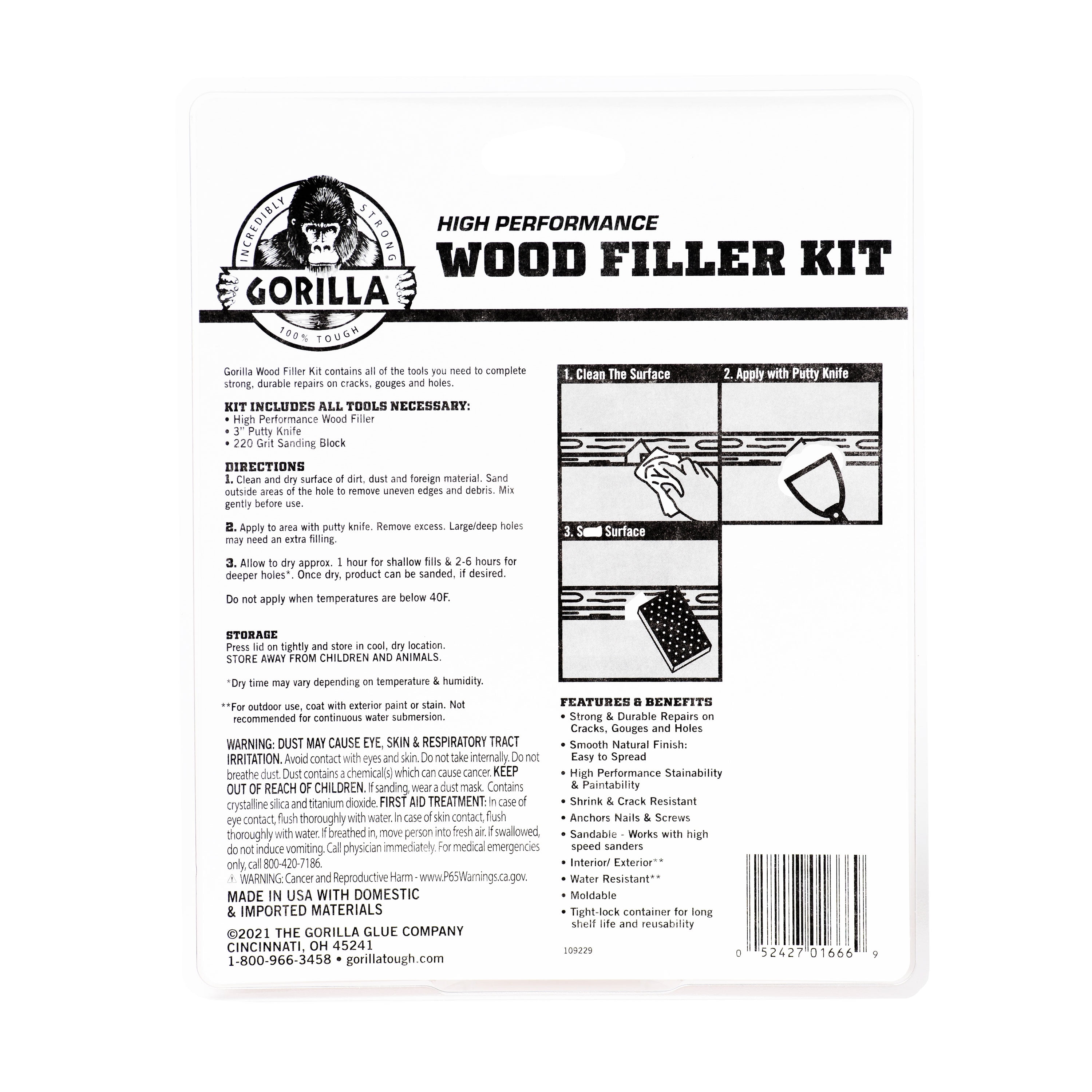 Gorilla All Purpose Wood Filler Wood Repair Kit with Putty Knife & Sanding  Block