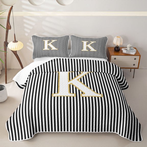 Erosebridal Initial K Letter Twin Quilt Set for Boys Girls, Abstract Lines Twin Coverlet Set, 2pcs