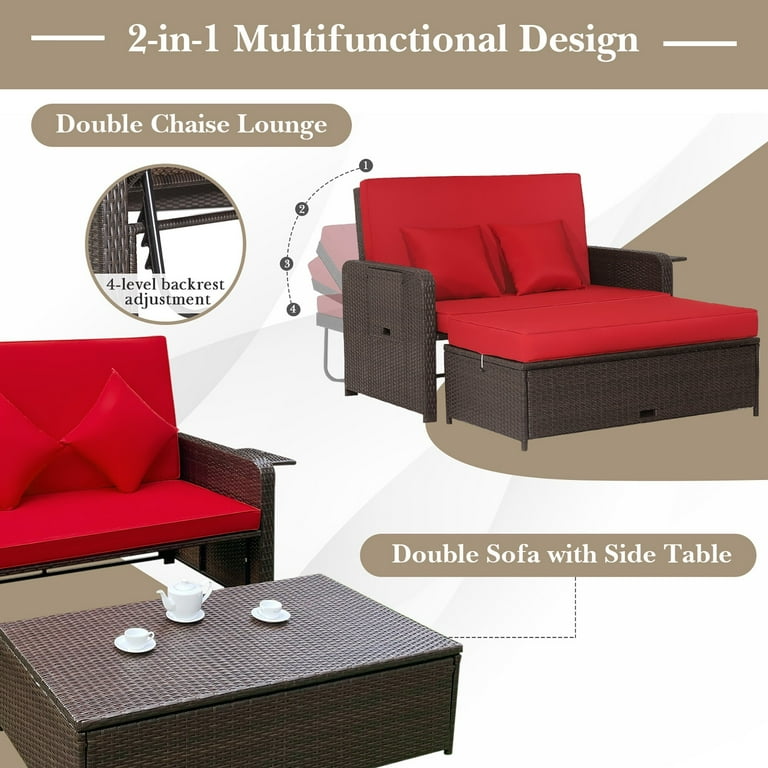Double lying bed chaise lounge chair set garden rattan wicker outdoor love seat new arrivals