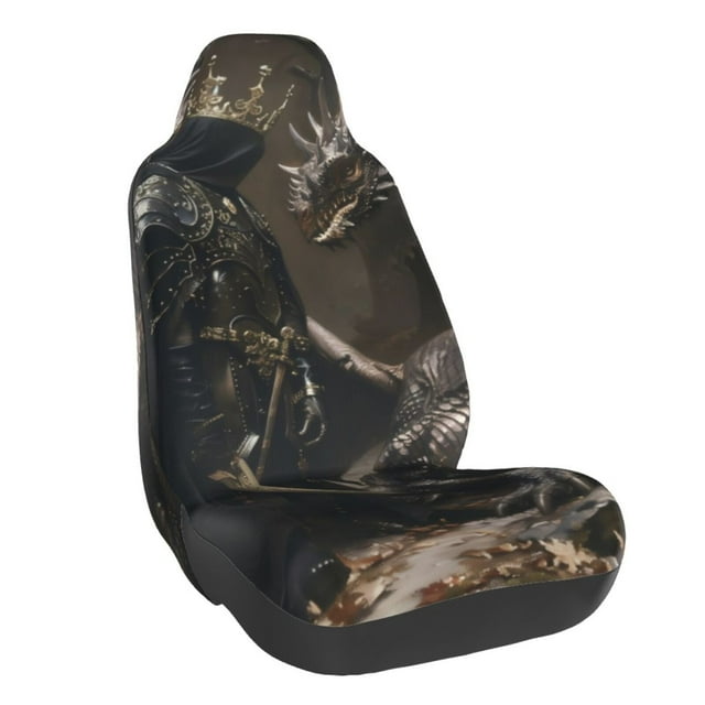 Wukai Medieval Knight And Dragon Full Set Car Seat Covers with Soft Padding Universal Auto Front Seats Protector and Cushion Mat