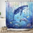thumbnail image 3 of Summer Ocean Whale Shower Curtain for Bathroom,Blue Turtle Coral Coastal Sea Nautical Shower Curtain with Hooks,72"x72" Inch, 3 of 5